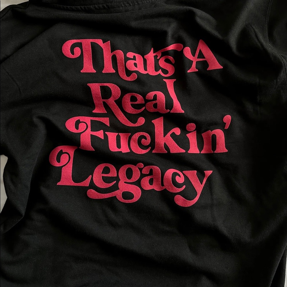 Taylor Swift swag- Maroon Hoodie lyrics on back “ that’s a real fucking legacy”